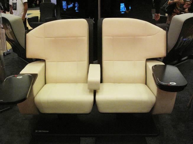 Seating Concepts luxury theater seats on display at CinemaCon on April 26, 2012.